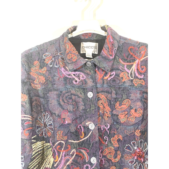 Chicos Soutache Embroidered Jacket Size 2 US 12 Art to Wear Artsy Boho Textured - Picture 2 of 11
